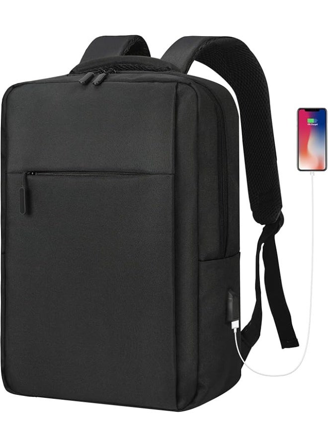 Stylish 17.3-inch Laptop Backpack for Men & Women, Waterproof, USB Charging Port, Modern Design for Device Protection & Organized Travel - Black - Image 1