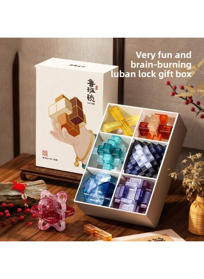 2025 Kongming Lock Luban Intelligence Lock Full Set Of Loop Solving Mortise And Tenon Building Blocks Primary School Children's Birthday Gift For Men-Color:6-in-1 [cover Type. Gift Box] Gold Bracelet Boy-luban Lock Type B