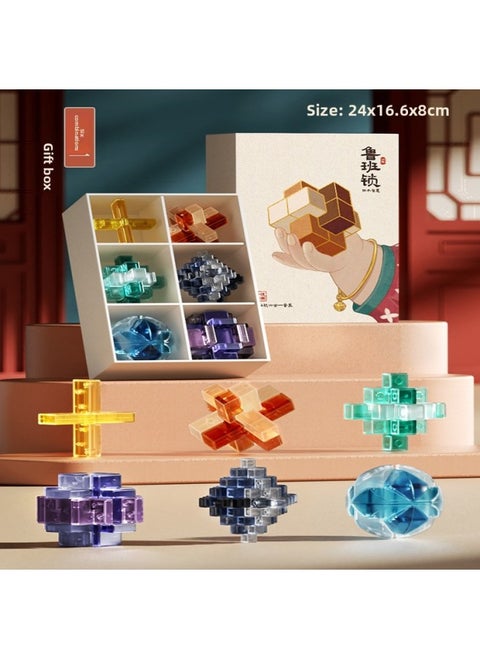 2025 Kongming Lock Luban Intelligence Lock Full Set Of Loop Solving Mortise And Tenon Building Blocks Primary School Children's Birthday Gift For Men-Color:6-in-1 [cover Type. Gift Box] Gold Bracelet Boy-luban Lock Type B
