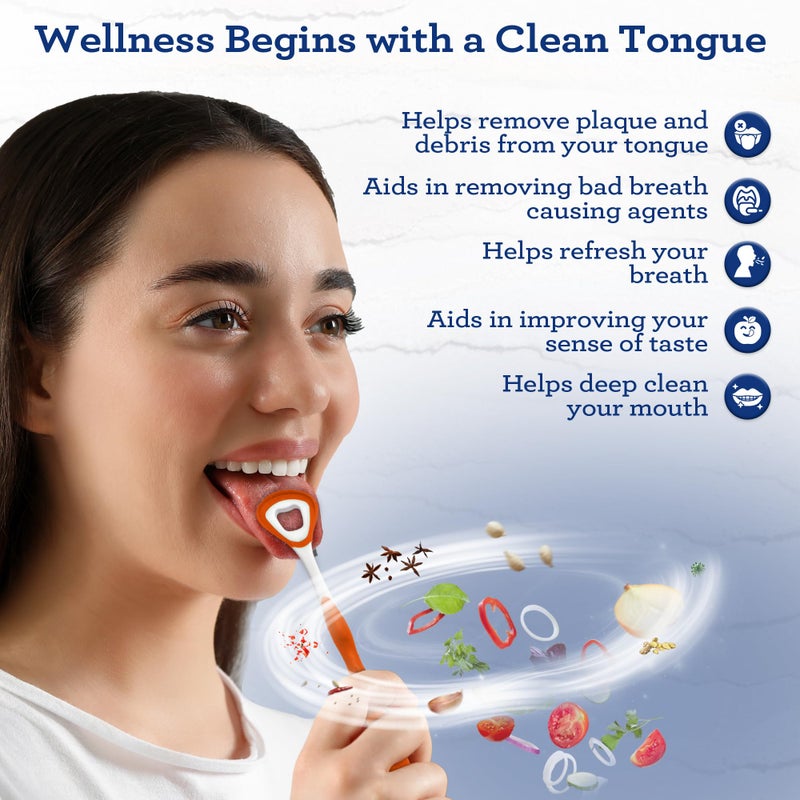 GuruNanda جورو ناندا مكشطة لسان مزدوجة العمل (1 عبوة)، مكشطة لسان 2 في 1 وفرشاة لسان ناعمة الشعيرات، تنظف اللسان بعمق وتكافح رائحة الفم الكريهة - الألوان متنوعة - Image 4