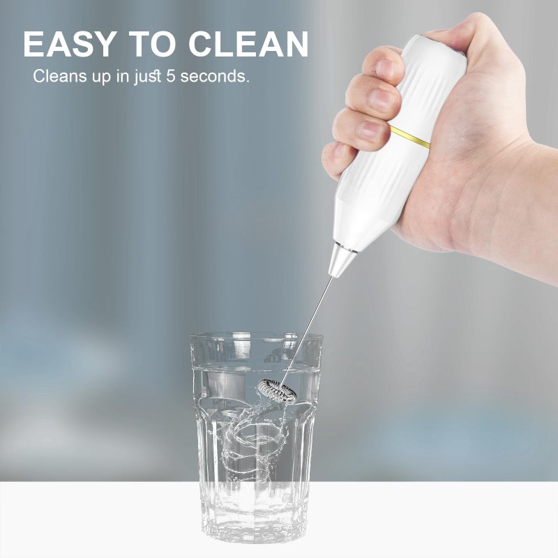 Yucime Milk Frother Handheld, Multi-Functional Electric Frother & Mixer | Compact Design for Easy Storage | Easy Clean | for Coffee, Latte, Matcha, Protein Shakes, Eggs | Kitchen Gift Idea (White) - Image 5