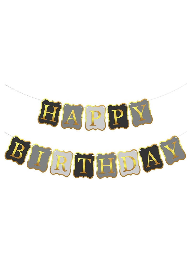 KATCHON Black and Silver Happy Birthday Banner for Party Decorations  - Image 1
