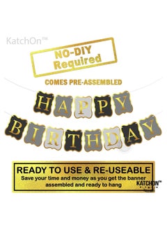 KATCHON Black and Silver Happy Birthday Banner for Party Decorations  - Image 2