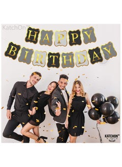 KATCHON Black and Silver Happy Birthday Banner for Party Decorations  - Image 4