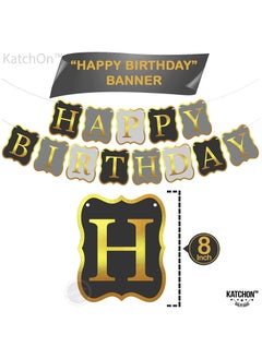 KATCHON Black and Silver Happy Birthday Banner for Party Decorations  - Image 3