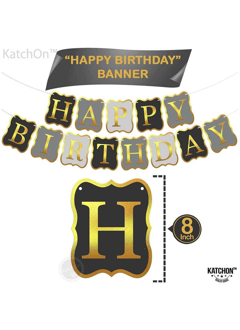 KATCHON Black and Silver Happy Birthday Banner for Party Decorations  - Image 3