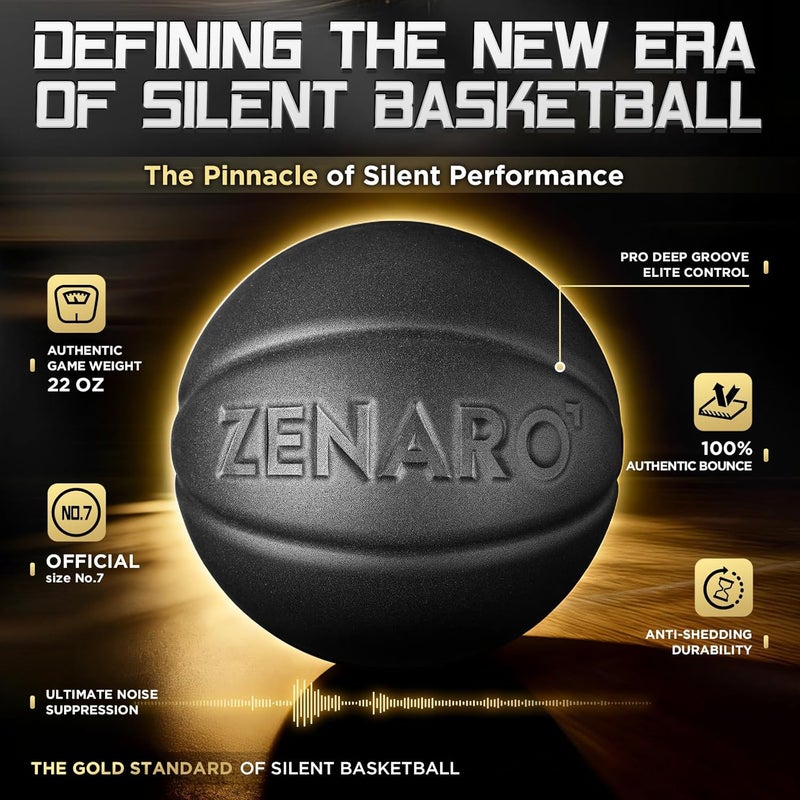 Zenaro Ultra Premium Silent Basketball - Size 7 (29.5") - Durable Airless Foam for Indoor Play - Image 3