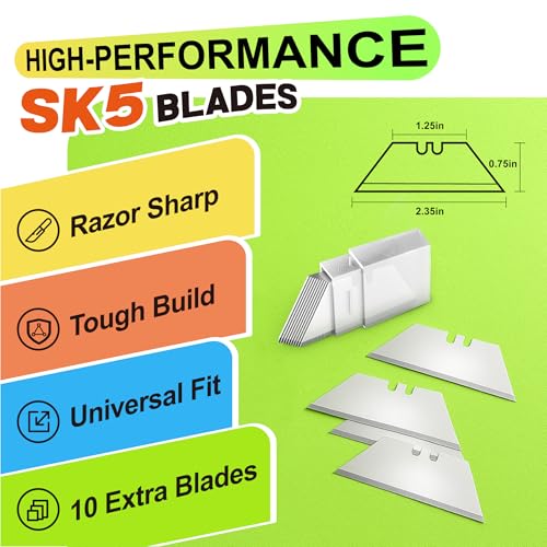 JETMORE Utility Knife, Paper Roll Cutter, 4 Pcs Colorful Box Cutter with 10 SK5 Blades, Navajas Para Trabajo, Folding Utility Knife with Clip, Razor Knife for Cardboard, Carpet, Paper Roll, Box Opener - Image 4