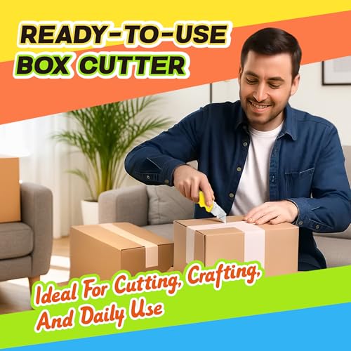 JETMORE Utility Knife, Paper Roll Cutter, 4 Pcs Colorful Box Cutter with 10 SK5 Blades, Navajas Para Trabajo, Folding Utility Knife with Clip, Razor Knife for Cardboard, Carpet, Paper Roll, Box Opener - Image 2