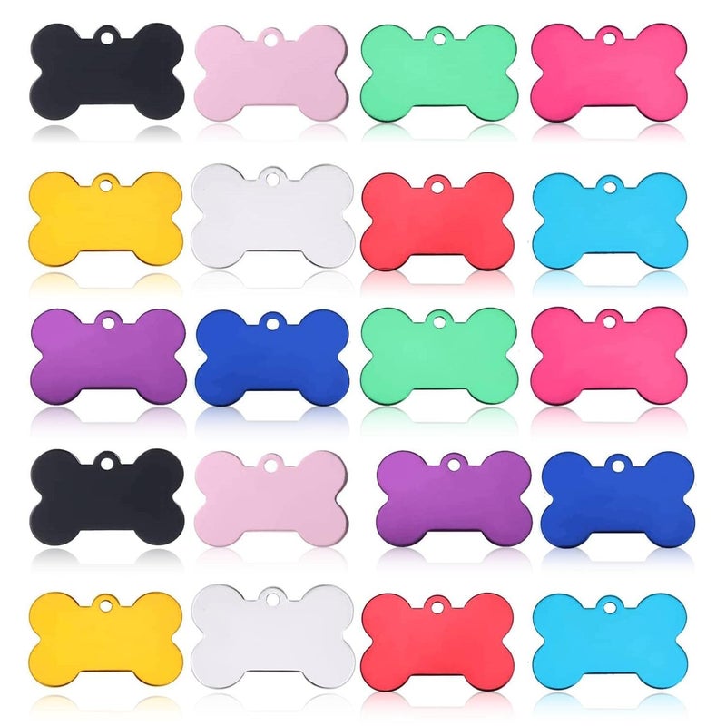 JIAKAI 20 Pcs 38MM Blank Bone Shape Pet ID ï¼ŒDouble Sided Blank Tag Dog Cat Pet Name Phone Number ID Tag Charm Personalizedï¼ˆRandom Colorsï¼‰