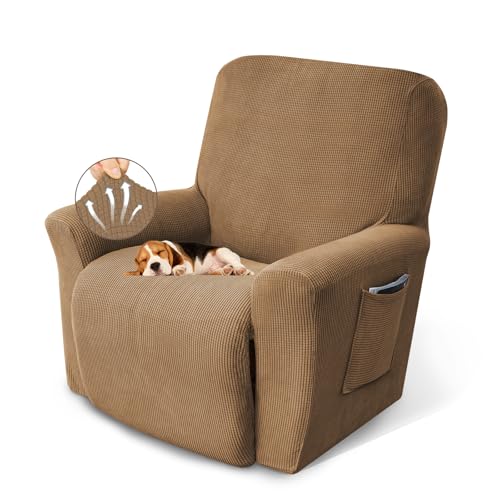 KEKUOU Recliner Chair Covers,Lazy Boy Recliner Covers Stretch Couch Cover Slipcovers 1 Piece Furniture Protector with Elastic Bottom for Kid,Dog(Recliner,Camel) - Image 1