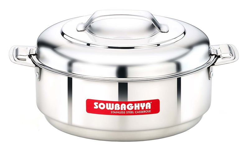 SOWBAGHYA Stainless Steel Casserole - 2500 ml, Silver Stainless Steel Solid Casserole | Hot Pot for Meal chapati Curry roti | Dishwasher Safe | Keeps Food Hot & Cold for Long Hours, Food Grade - Image 1
