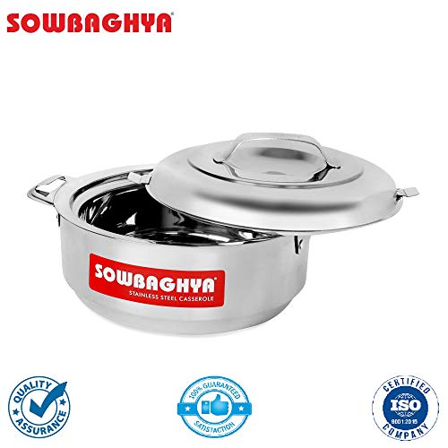 SOWBAGHYA Stainless Steel Casserole - 2500 ml, Silver Stainless Steel Solid Casserole | Hot Pot for Meal chapati Curry roti | Dishwasher Safe | Keeps Food Hot & Cold for Long Hours, Food Grade - Image 4