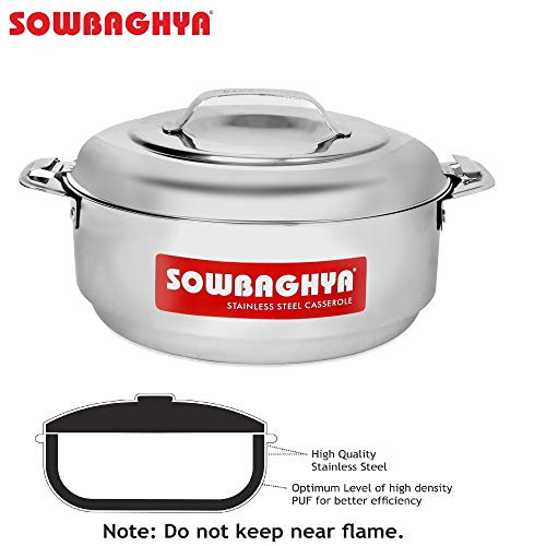 SOWBAGHYA Stainless Steel Casserole - 2500 ml, Silver Stainless Steel Solid Casserole | Hot Pot for Meal chapati Curry roti | Dishwasher Safe | Keeps Food Hot & Cold for Long Hours, Food Grade - Image 5