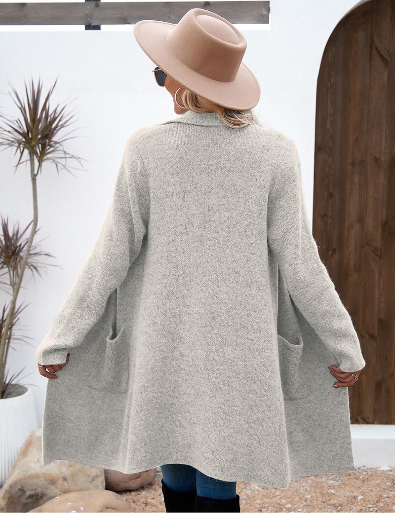 CiCiBird Women Fall Winter Long Cardigan Sweater Trendy Knit Jacket Coat Dressy Blazer Coatigan Apricot M - Image 2