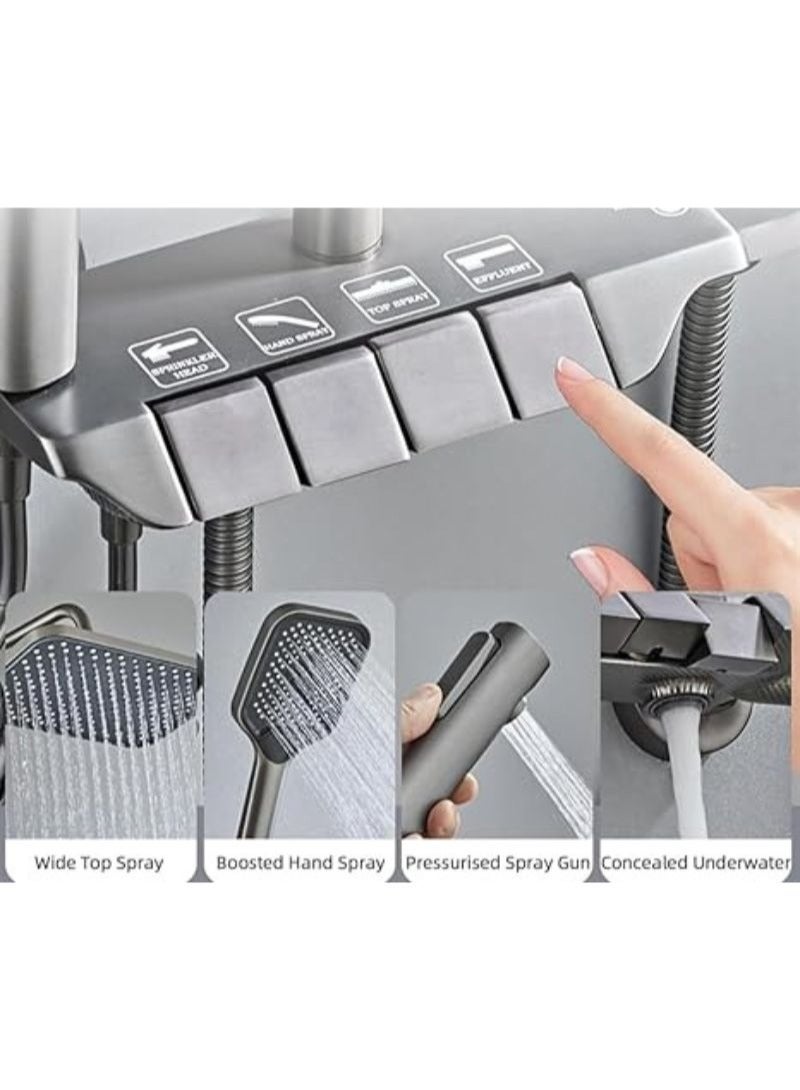 Shower System | 4 Ways Piano Keys | Shower Faucet Set  with Rainfall Shower Head |  Handheld Shower | Tub Spout | Bidet Sprayer | Adjustable Water Outlet Modes and Hot & Cold Water | Gray - Image 2