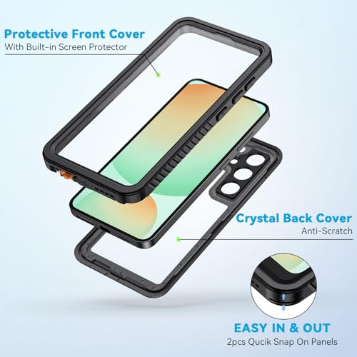 Lanhiem for Samsung Galaxy S24 FE Case, IP68 Waterproof Heavy Duty Protection Phone Cover for S24FE 5G 6.7 Inch Built-in Screen Protector, Black - Image 4