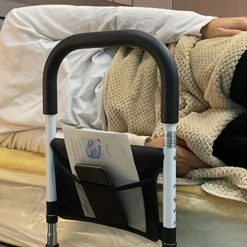 درابزين سرير لكبار السن مع حقيبة تخزين مجانية بيضاء، قابل للتعديل بثلاثة أوضاع للاستخدام المنزلي - Image 1