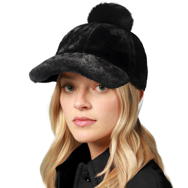 CHOK.LIDS Everyday Winter Fur Baseball Cap for Women Men Fleece Dad Hat Unisex Adjustable Lightweight Polo Style Curved Brim (Black) - Image 1