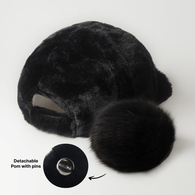 CHOK.LIDS Everyday Winter Fur Baseball Cap for Women Men Fleece Dad Hat Unisex Adjustable Lightweight Polo Style Curved Brim (Black) - Image 4