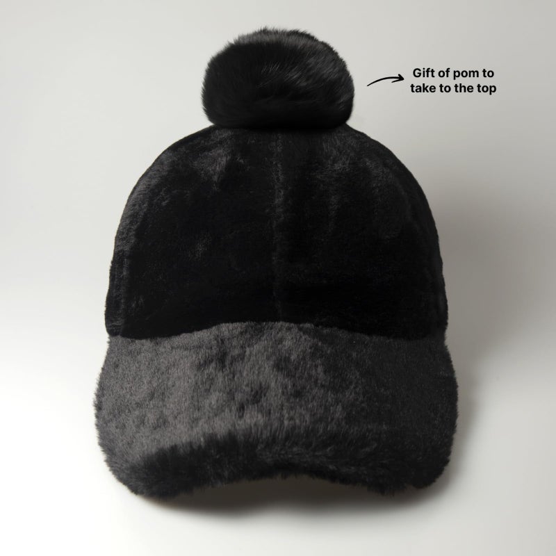 CHOK.LIDS Everyday Winter Fur Baseball Cap for Women Men Fleece Dad Hat Unisex Adjustable Lightweight Polo Style Curved Brim (Black) - Image 3