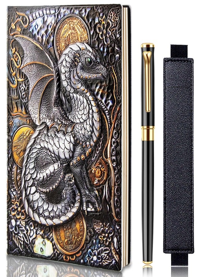 FEIDIAO Vintage Embossed Leather Notebook Flying Dragon DND Travel Journal A5 Daily with Ballpoint Pen and Pen Sleeve,PU Leather Journal,Writing Notebook Gift for Men&Women(Dragon) - Image 1