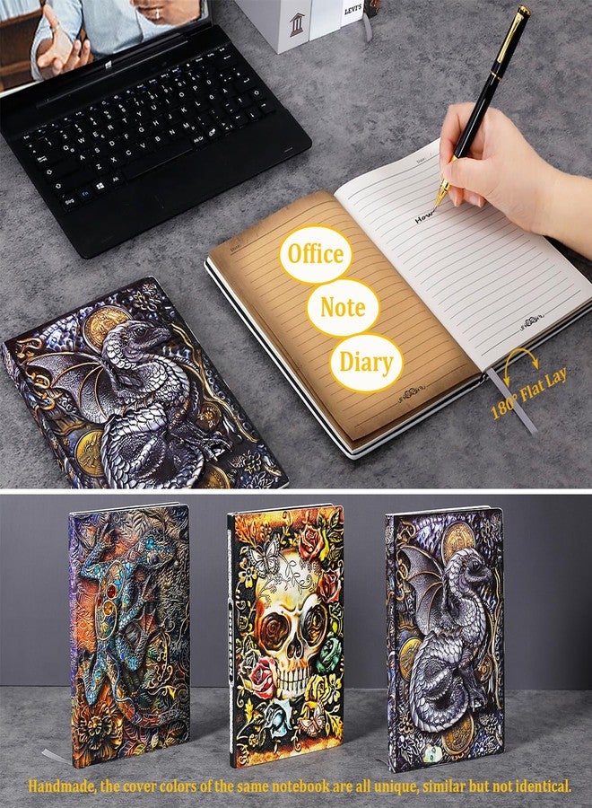 FEIDIAO Vintage Embossed Leather Notebook Flying Dragon DND Travel Journal A5 Daily with Ballpoint Pen and Pen Sleeve,PU Leather Journal,Writing Notebook Gift for Men&Women(Dragon) - Image 3