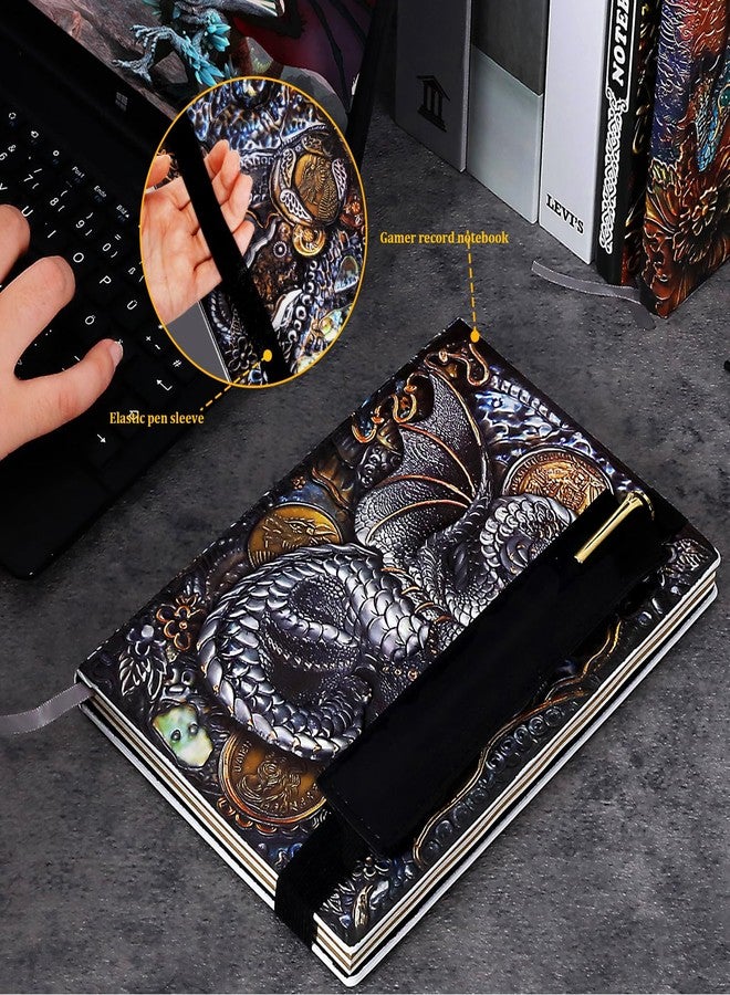 FEIDIAO Vintage Embossed Leather Notebook Flying Dragon DND Travel Journal A5 Daily with Ballpoint Pen and Pen Sleeve,PU Leather Journal,Writing Notebook Gift for Men&Women(Dragon) - Image 2