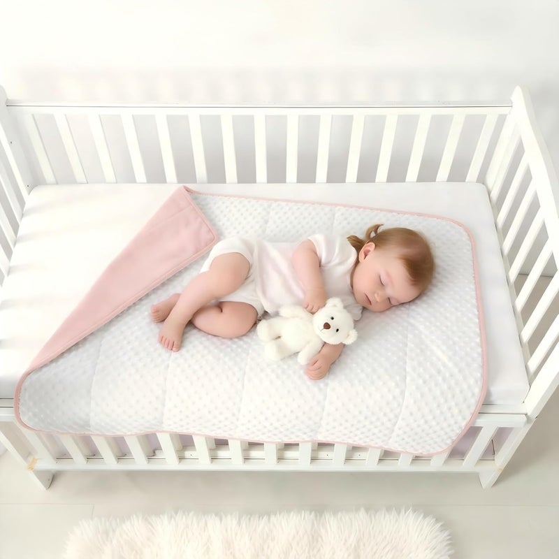 CREVENT Mink Baby Quilt Blanket for Girls Boys, Soft Plush Receiving Blanket for Newborns - 75cmX100cm (Pink + White) - Image 1