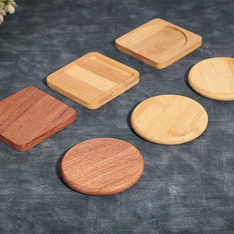 Y&D Acacia Wood Coasters Set – Round & Square Natural Tea Coaster Mats with Solid Heat Insulation for Home Use - Image 1