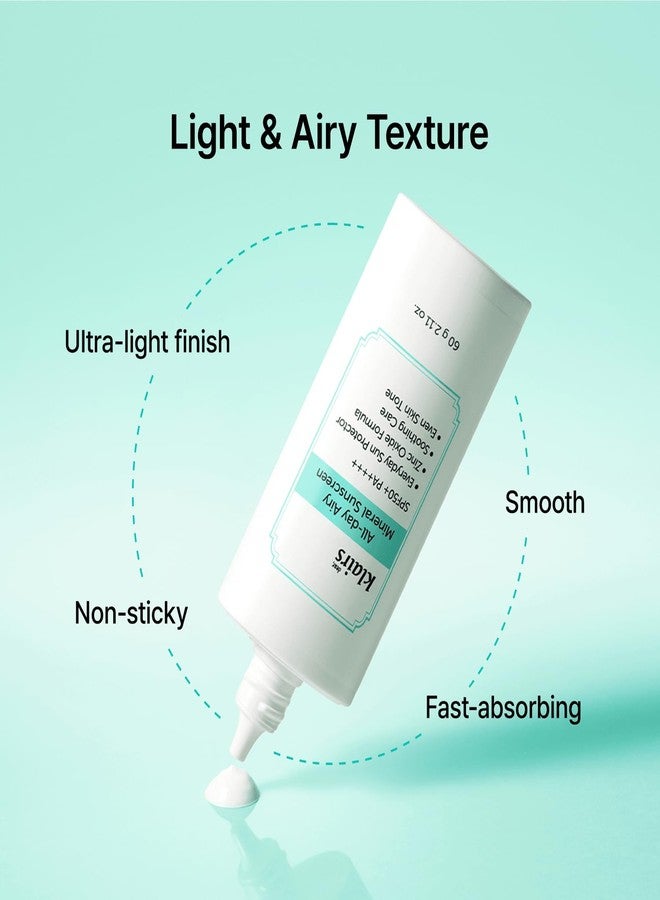DearKlairs All-Day Airy Mineral Sunscreen SPF50+ PA++++ (60g) | Korean Mineral Sunscreen with Zinc Oxide & Niacinamide | Natural Tone Up, Broad Spectrum UV Protection, Sebum & Oil Control - Image 3