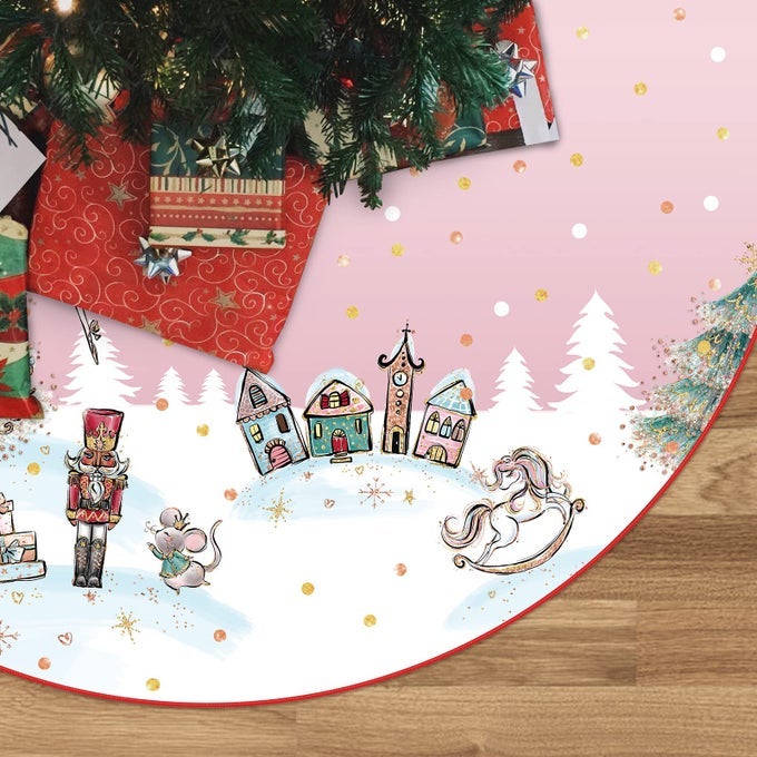 CHRISTMAS TREE SKIRT PINK DANCER PRINT TREE SKIRT 48INCH XMAS WINTER TREE SKIRT FOR CHRISTMAS INDOOR OUTDOOR DECORATIONS