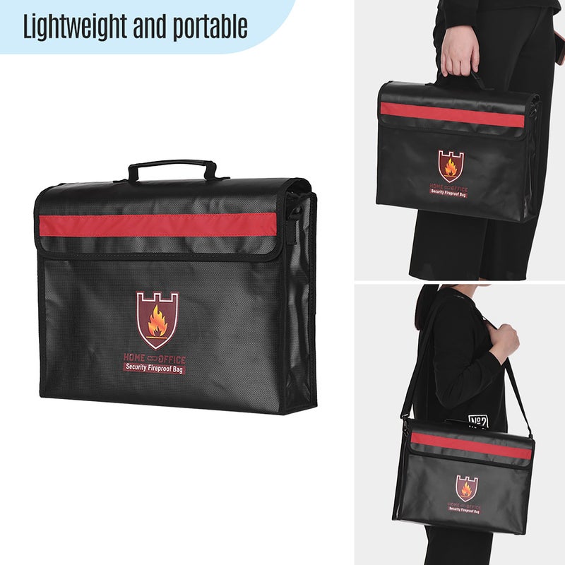 Large Size Fireproof Document Bag Non-itchy Silicone Coated Fiberglass Waterproof Document Holder with Shoulder Strap Handle Safe Storage Bag Pouch Fire& Water for Cash Mone File Passport Jewelry Laptop Valuables - Image 5