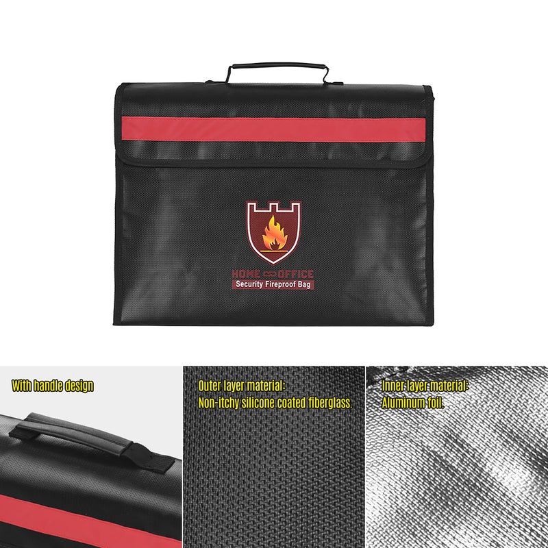 Large Size Fireproof Document Bag Non-itchy Silicone Coated Fiberglass Waterproof Document Holder with Shoulder Strap Handle Safe Storage Bag Pouch Fire& Water for Cash Mone File Passport Jewelry Laptop Valuables - Image 3