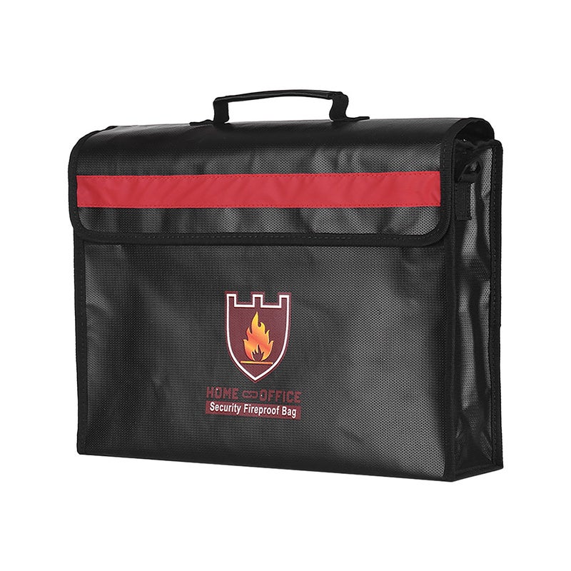 Large Size Fireproof Document Bag Non-itchy Silicone Coated Fiberglass Waterproof Document Holder with Shoulder Strap Handle Safe Storage Bag Pouch Fire& Water for Cash Mone File Passport Jewelry Laptop Valuables - Image 1