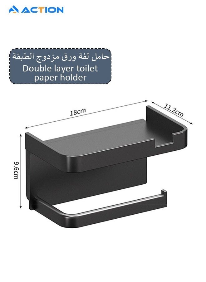ACTION - Toilet Paper Holder with Phone Shelf, Self Adhesive or Screw Wall Mount Toilet Tissue Roll Holder, Multifunctional Bathroom Washroom Tissue Roll Holder with Shelf, Toilet Paper Roll Dispenser-Grey - Image 1