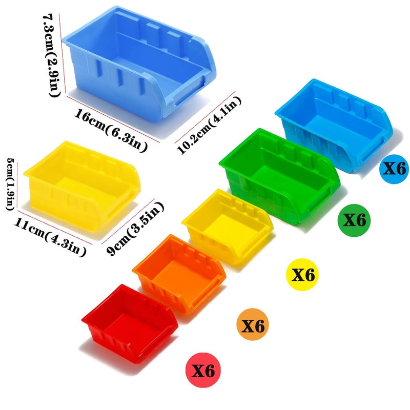 VEOFEMLEA 30-Bin Wall Mounted Storage Bins Kit, Tool Organizer Rack, Garage Hardware Organizer, 5 Color Parts Storage Bins, DIY Combination - Image 3