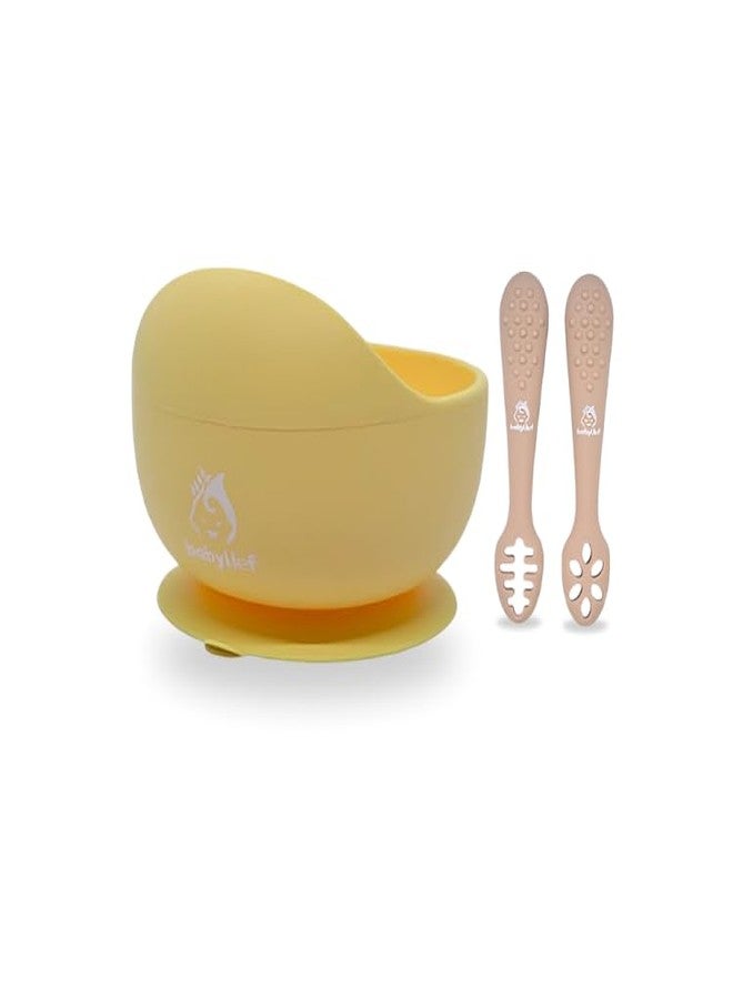 Babylief™ Silicone Baby Bowl with Suction Base and Training Spoon Combo (Yellow) - Image 1