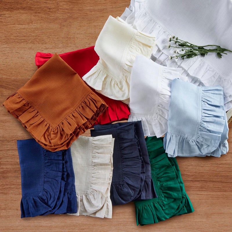 Solino Home Solino Home Linen Ruffle Dinner Napkins 20 x 20 Inch - 100% Pure Linen Ivory Cloth Napkins Set of 4 - Gabrielle Ruffle  Handcrafted and Machine Washable Fabric  - Image 3