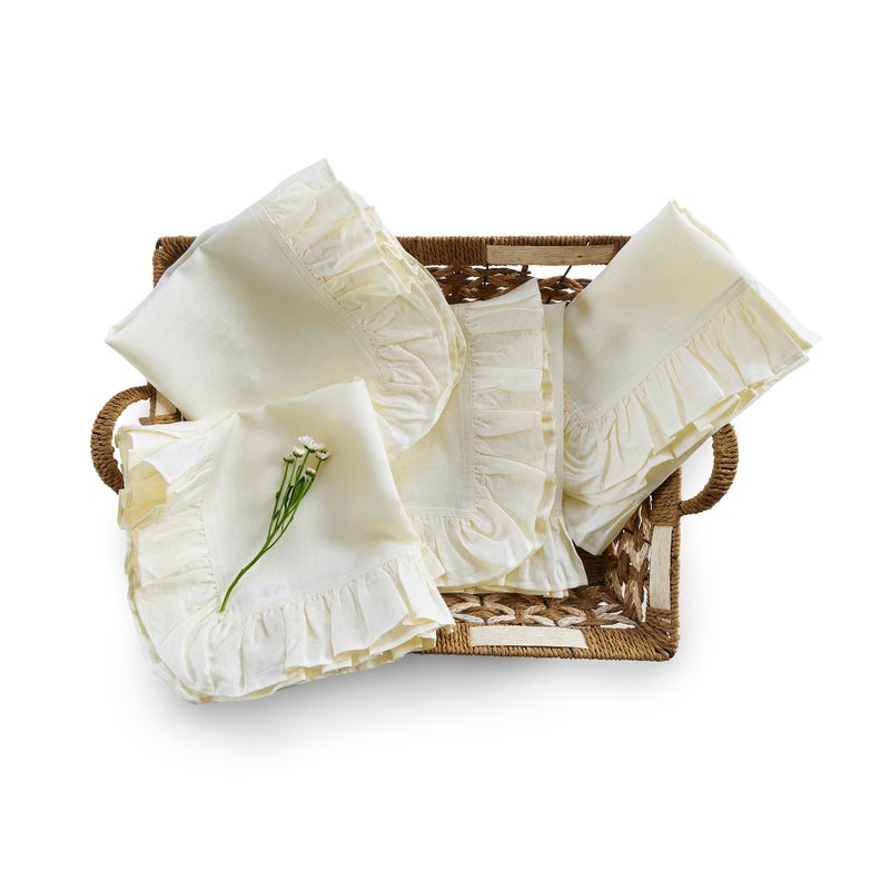 Solino Home Solino Home Linen Ruffle Dinner Napkins 20 x 20 Inch - 100% Pure Linen Ivory Cloth Napkins Set of 4 - Gabrielle Ruffle  Handcrafted and Machine Washable Fabric  - Image 1