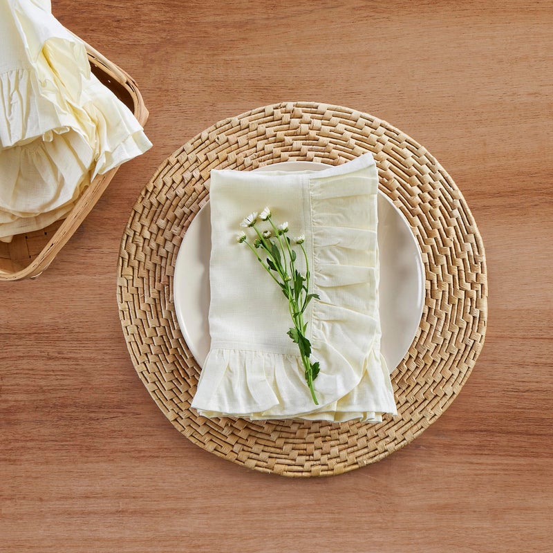 Solino Home Solino Home Linen Ruffle Dinner Napkins 20 x 20 Inch - 100% Pure Linen Ivory Cloth Napkins Set of 4 - Gabrielle Ruffle  Handcrafted and Machine Washable Fabric  - Image 2