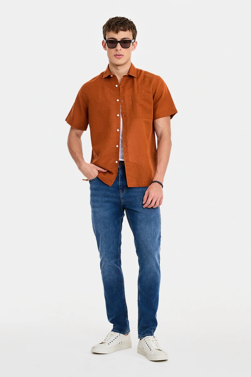 SNITCH Rust Solid Half Sleeve Regular Fit Shirt