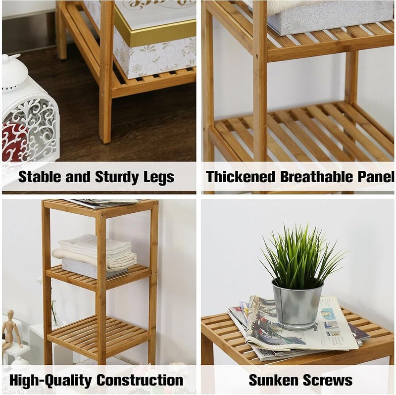 AsolBD Bamboo Shelf, 100% Bamboo Tower Multifunctional Storage Rack Shelving, Standing Organizer Unit, Utility Shelf Adjustable for Laundry Pantry Kitchen Bathroom Narrow Places (Natural, 4 Tier) - Image 5