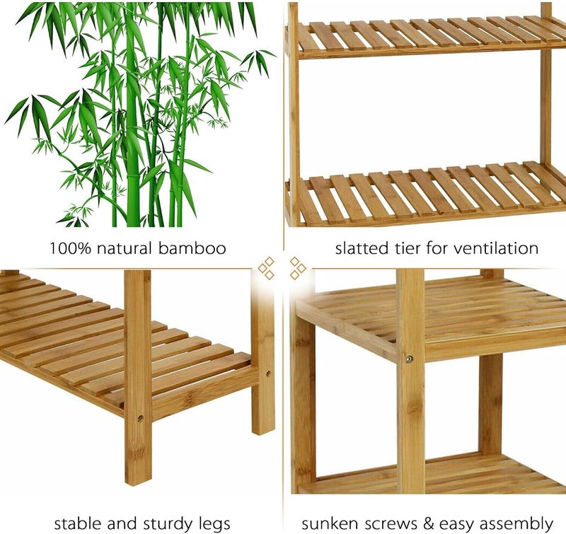 AsolBD Bamboo Shelf, 100% Bamboo Tower Multifunctional Storage Rack Shelving, Standing Organizer Unit, Utility Shelf Adjustable for Laundry Pantry Kitchen Bathroom Narrow Places (Natural, 4 Tier) - Image 2