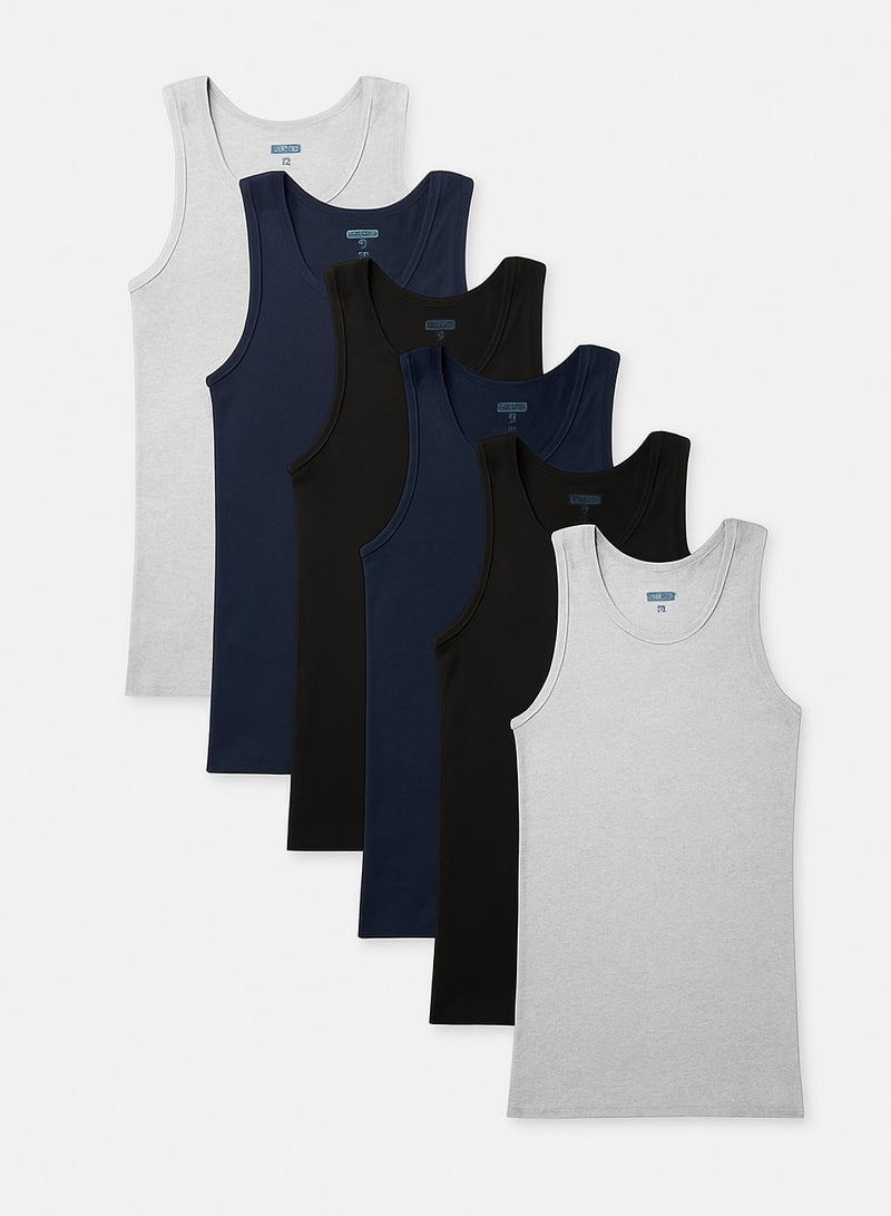 set of 6 Undershirt O neck multicolour