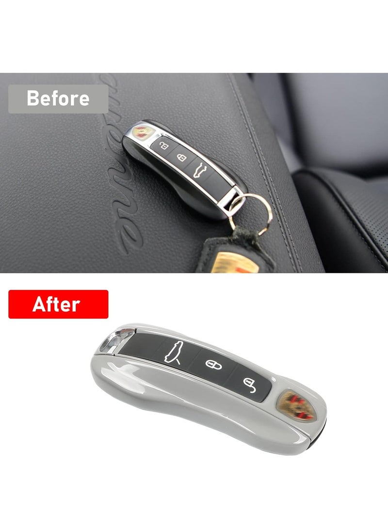 Compatible with Porsche Key Fob Cover for Cayenne Panamera 2018-2024, Carrera Taycan 2020-2024 (Chalk-New/Light Grey) | Compatible with Cayenne Panamera Key Fob Cover 2018-2024, Compatible with Porsche Carrera Taycan 2020-2024 - Image 5