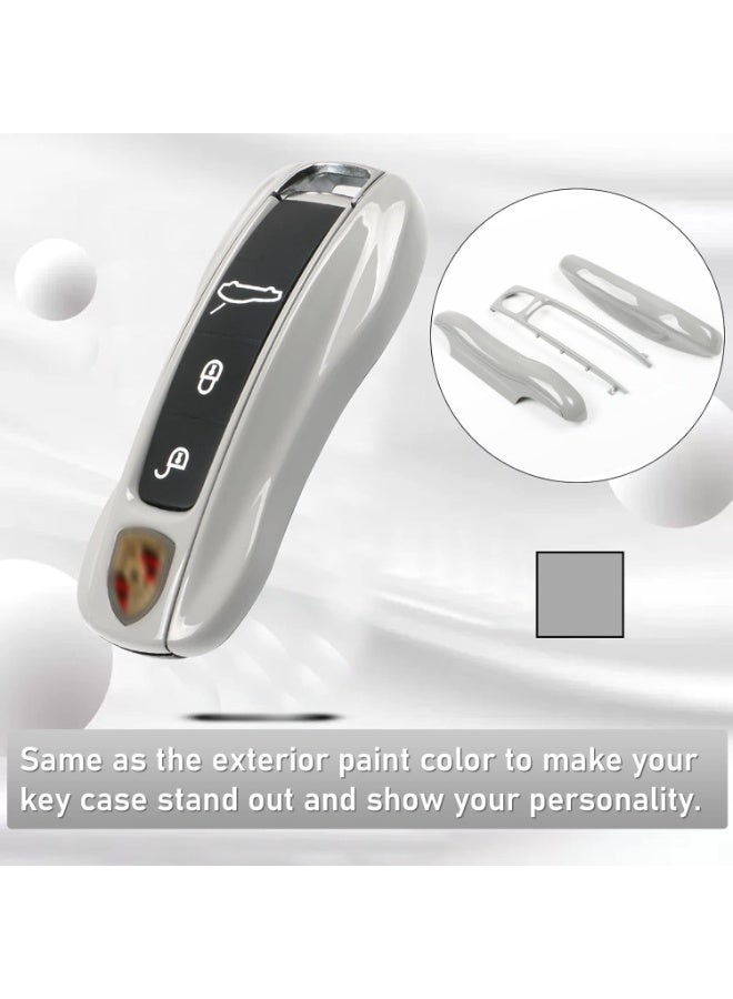 Compatible with Porsche Key Fob Cover for Cayenne Panamera 2018-2024, Carrera Taycan 2020-2024 (Chalk-New/Light Grey) | Compatible with Cayenne Panamera Key Fob Cover 2018-2024, Compatible with Porsche Carrera Taycan 2020-2024 - Image 3