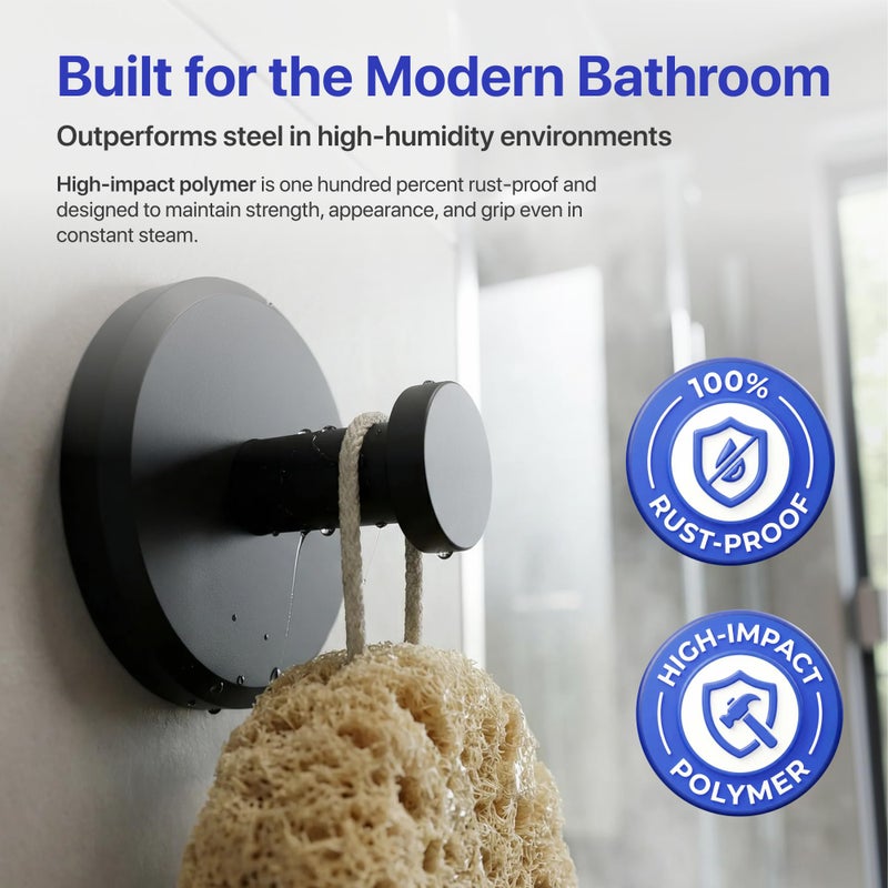 HOME SO Suction Cup Hooks for Shower & Bathroom Towel Holder 4-Pack â€“ Suction Cups Hooks for Hanging Towels, Robes, & Coats - Tiles, Glass Door or Mirror â€“ Shower Hooks & Towel Hooks Organizer - Black - Image 3