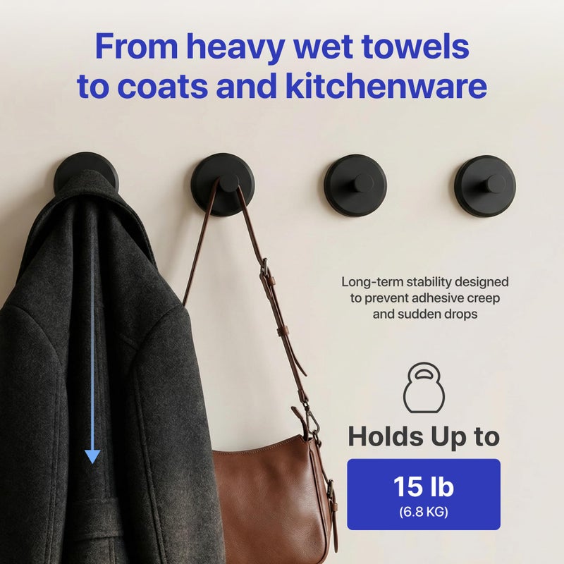HOME SO Suction Cup Hooks for Shower & Bathroom Towel Holder 4-Pack â€“ Suction Cups Hooks for Hanging Towels, Robes, & Coats - Tiles, Glass Door or Mirror â€“ Shower Hooks & Towel Hooks Organizer - Black - Image 4