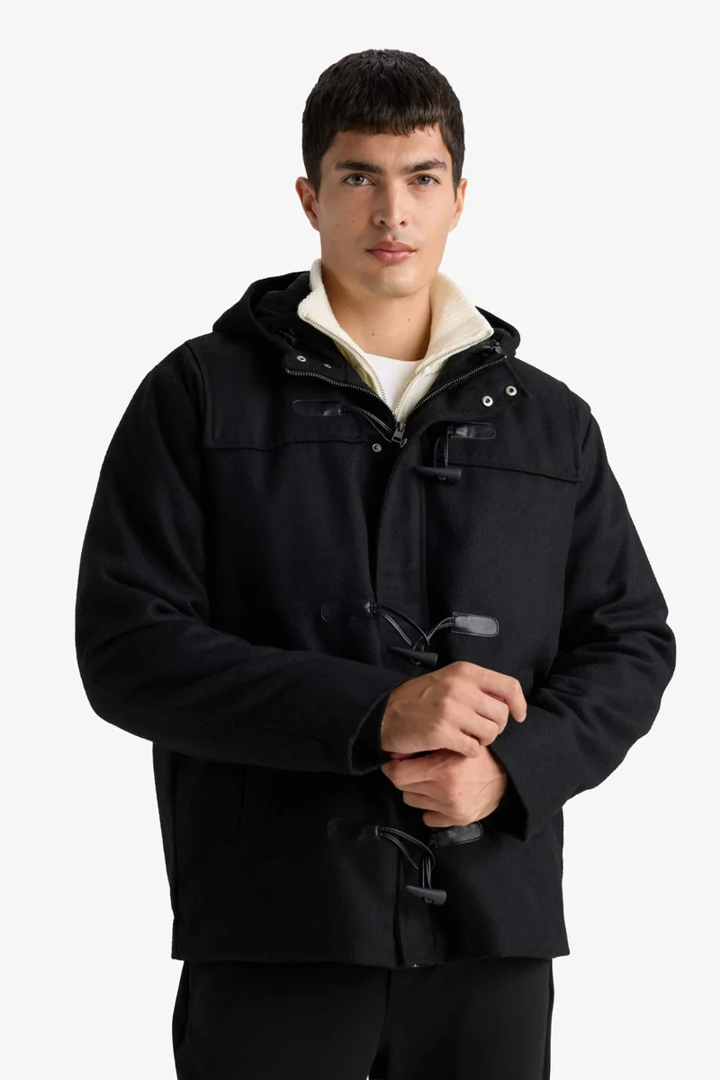 Defacto  Regular Fit Hooded Button Closure Inner Pockets Cachet Coat for Men | Best Price UAE